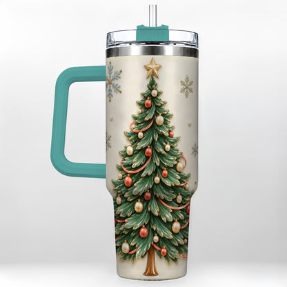 #pl[40oz|Green] Classic Tree 40oz Tumbler with Handle, Holiday Stainless Steel Travel Cup