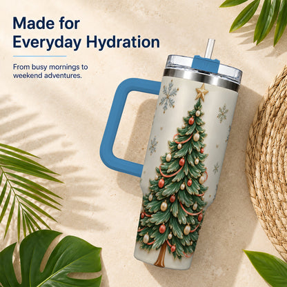 #pl[40oz|Blue] Classic Tree 40oz Tumbler with Handle, Holiday Stainless Steel Travel Cup