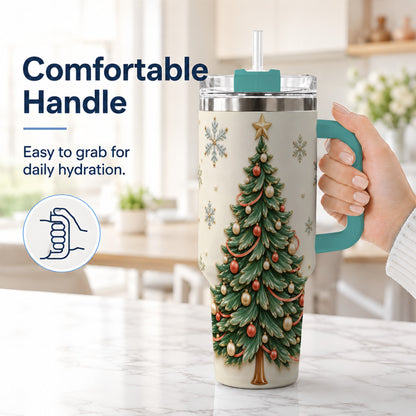 #pl[40oz|Green] Classic Tree 40oz Tumbler with Handle, Holiday Stainless Steel Travel Cup