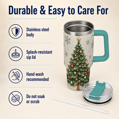 #pl[40oz|Green] Classic Tree 40oz Tumbler with Handle, Holiday Stainless Steel Travel Cup