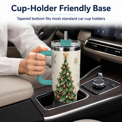 #pl[40oz|Green] Classic Tree 40oz Tumbler with Handle, Holiday Stainless Steel Travel Cup