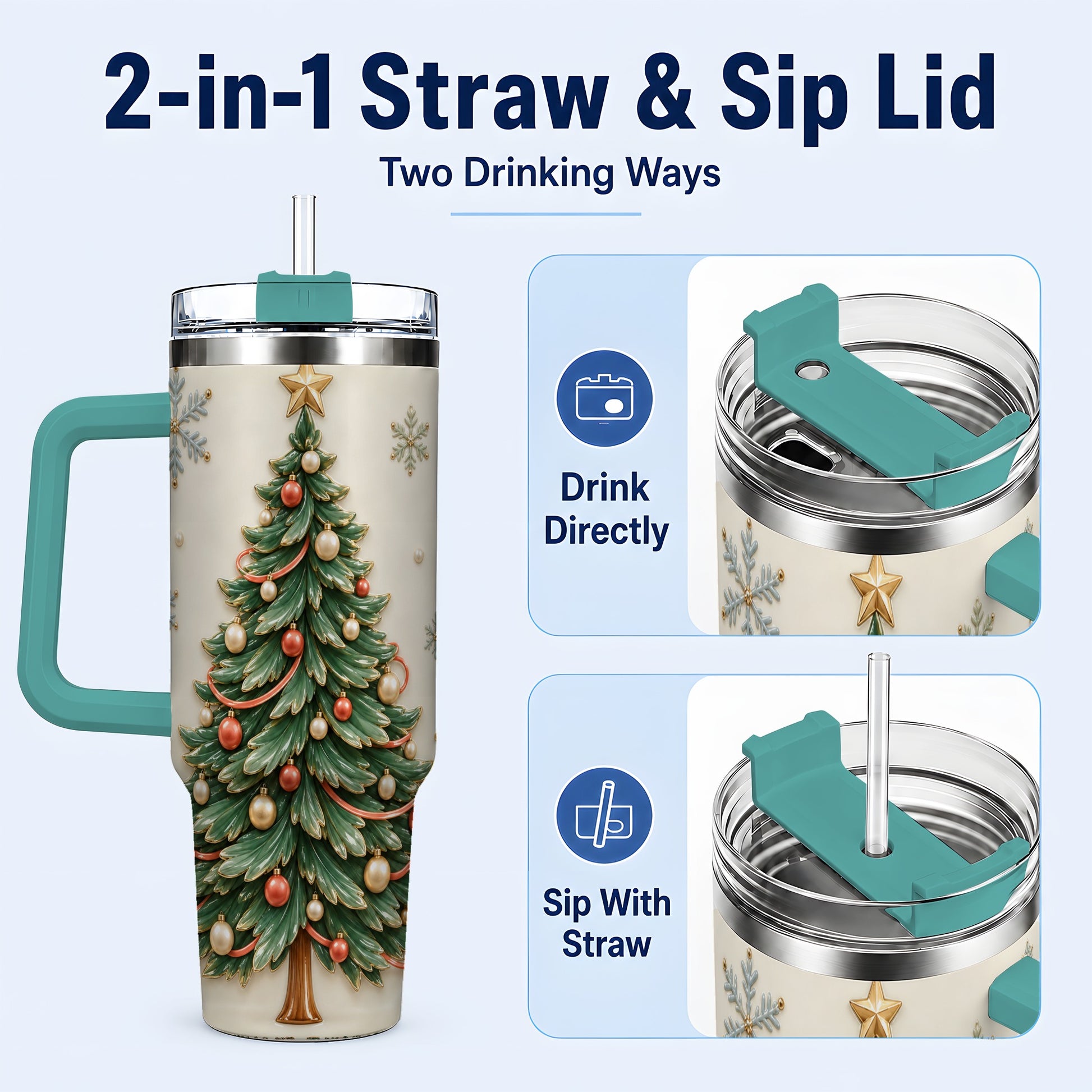 #pl[40oz|Green] Classic Tree 40oz Tumbler with Handle, Holiday Stainless Steel Travel Cup