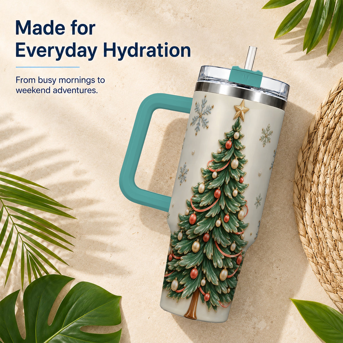 #pl[40oz|Green] Classic Tree 40oz Tumbler with Handle, Holiday Stainless Steel Travel Cup