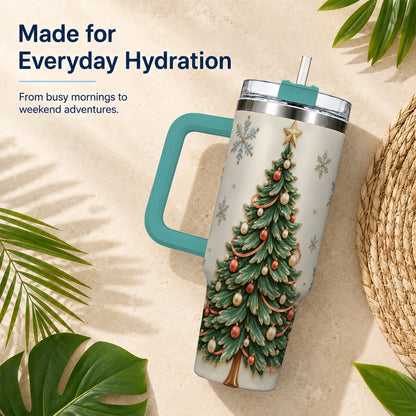 #pl[40oz|Green] Classic Tree 40oz Tumbler with Handle, Holiday Stainless Steel Travel Cup
