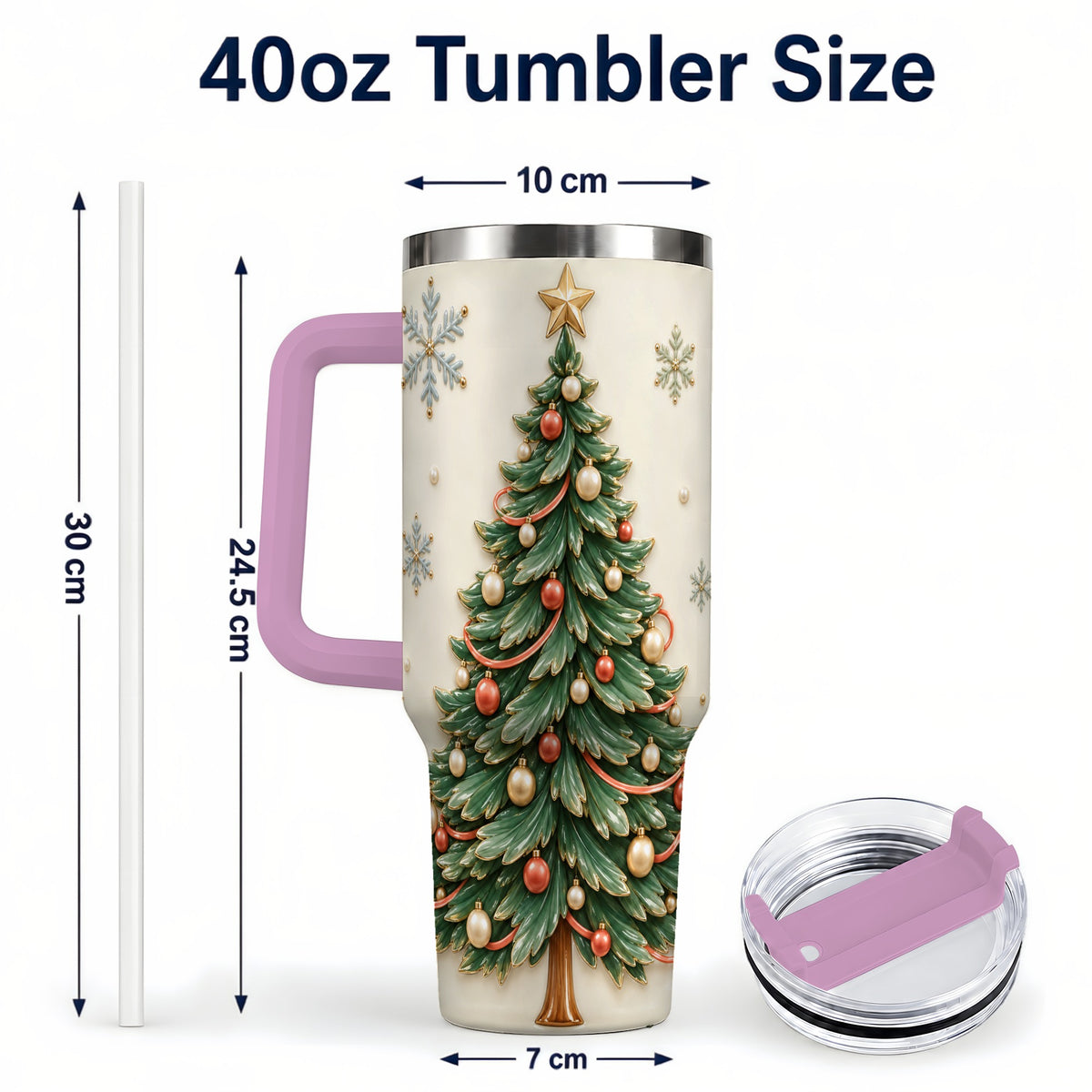 #pl[40oz|Pink] Classic Tree 40oz Tumbler with Handle, Holiday Stainless Steel Travel Cup