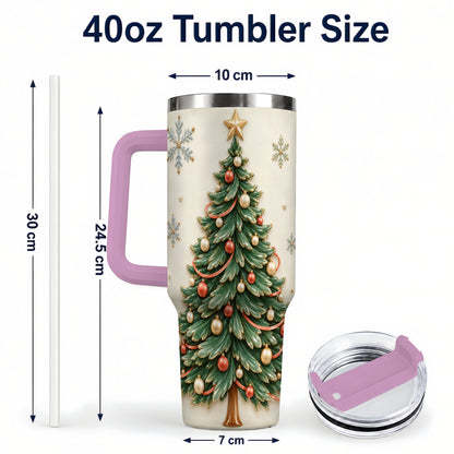 #pl[40oz|Pink] Classic Tree 40oz Tumbler with Handle, Holiday Stainless Steel Travel Cup