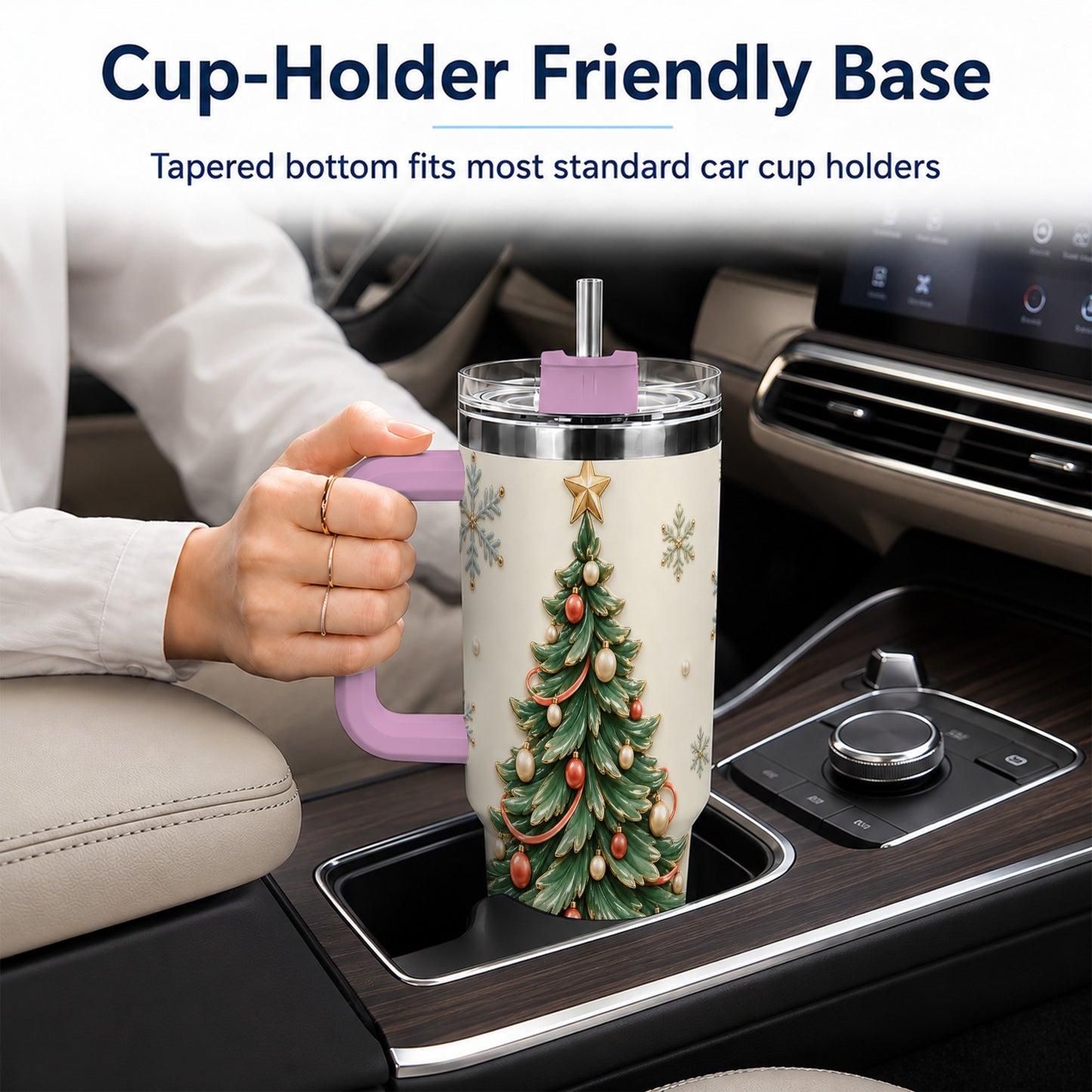 #pl[40oz|Pink] Classic Tree 40oz Tumbler with Handle, Holiday Stainless Steel Travel Cup