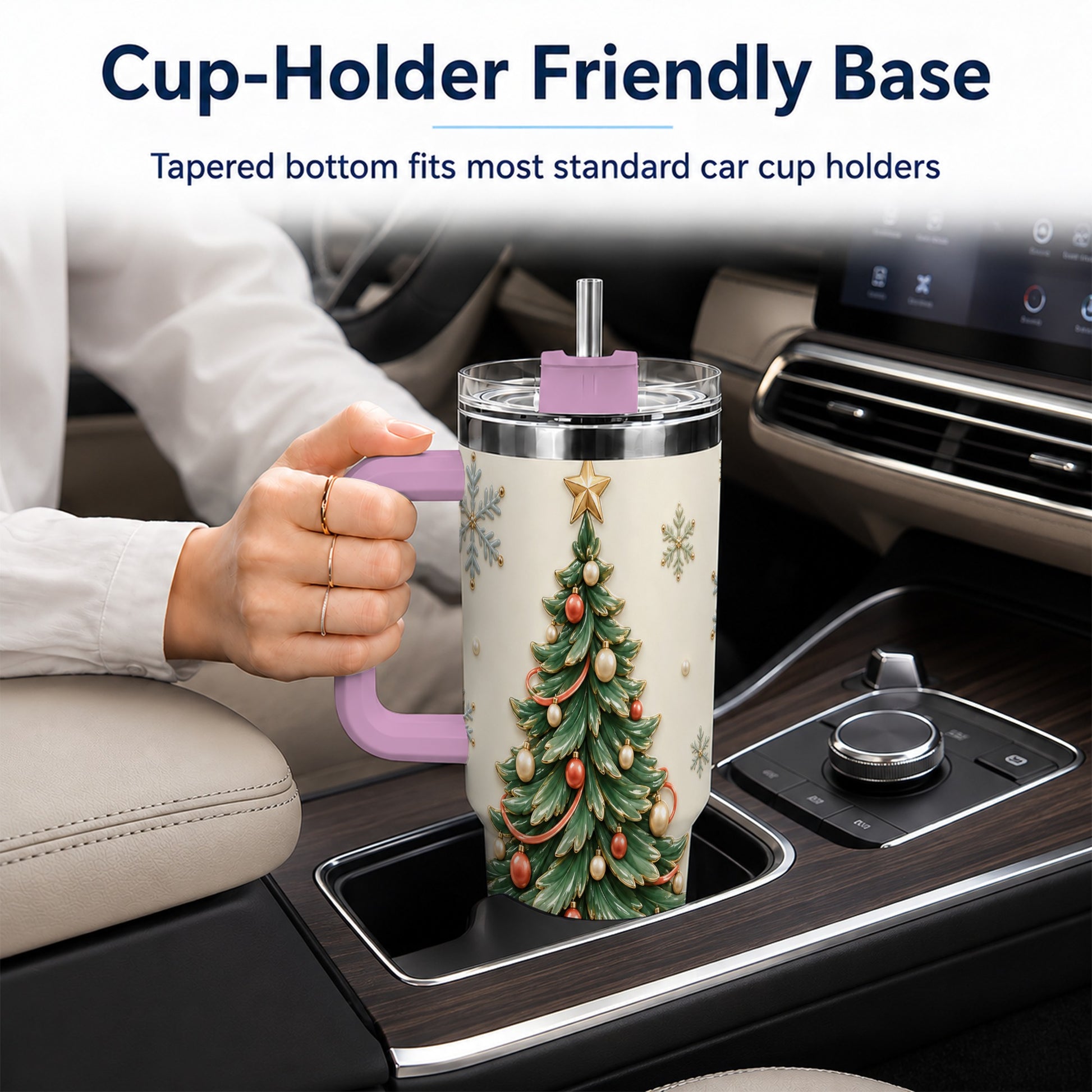 #pl[40oz|Pink] Classic Tree 40oz Tumbler with Handle, Holiday Stainless Steel Travel Cup