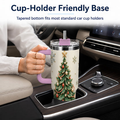 #pl[40oz|Pink] Classic Tree 40oz Tumbler with Handle, Holiday Stainless Steel Travel Cup