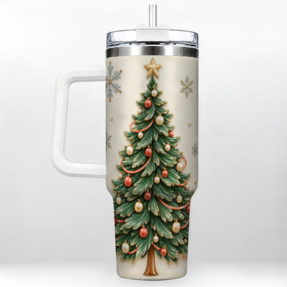 Classic Tree 40oz Tumbler with Handle, Holiday Stainless Steel Travel Cup