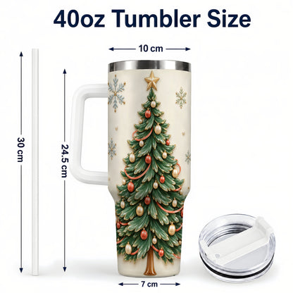 #pl[40oz|White] Classic Tree 40oz Tumbler with Handle, Holiday Stainless Steel Travel Cup