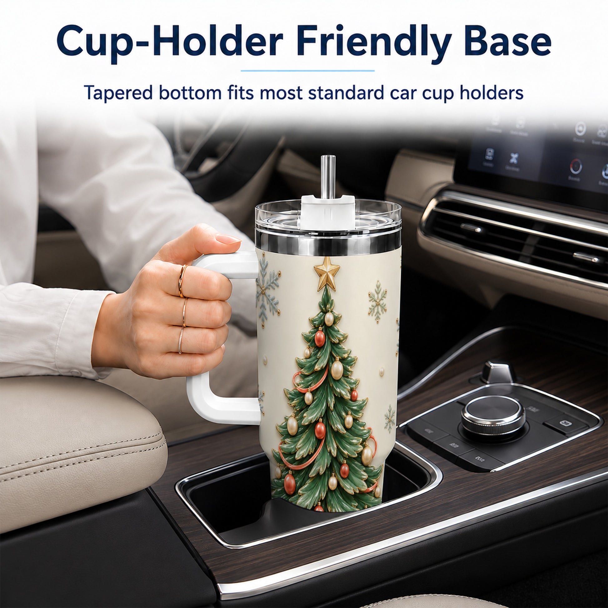 #pl[40oz|White] Classic Tree 40oz Tumbler with Handle, Holiday Stainless Steel Travel Cup