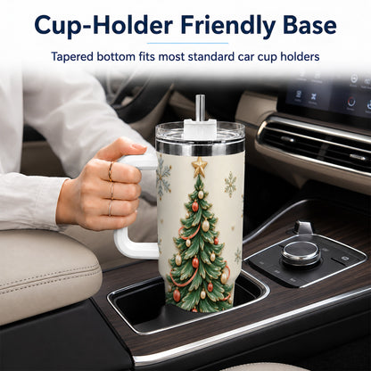 #pl[40oz|White] Classic Tree 40oz Tumbler with Handle, Holiday Stainless Steel Travel Cup