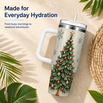 #pl[40oz|White] Classic Tree 40oz Tumbler with Handle, Holiday Stainless Steel Travel Cup