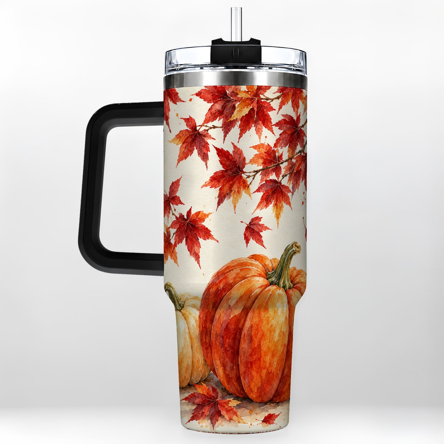 #pl[40oz|Black] Autumn Pumpkin 40oz Tumbler with Handle, Maple Stainless Steel Travel Cup