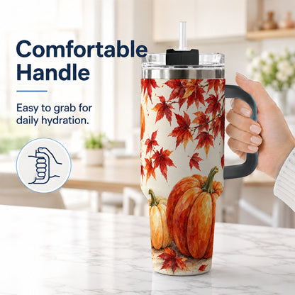 #pl[40oz|Black] Autumn Pumpkin 40oz Tumbler with Handle, Maple Stainless Steel Travel Cup