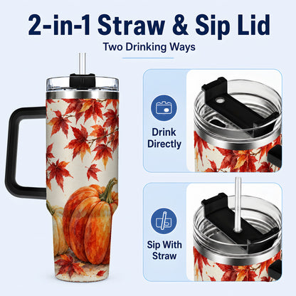 #pl[40oz|Black] Autumn Pumpkin 40oz Tumbler with Handle, Maple Stainless Steel Travel Cup