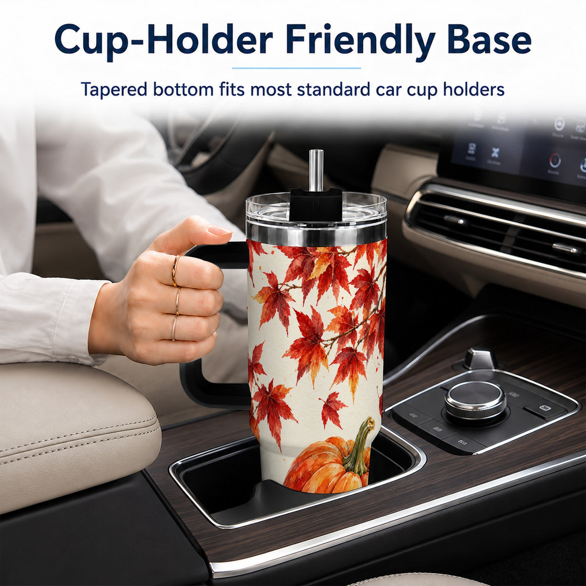 #pl[40oz|Black] Autumn Pumpkin 40oz Tumbler with Handle, Maple Stainless Steel Travel Cup