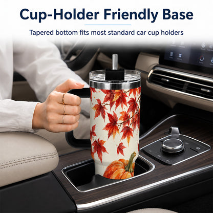 #pl[40oz|Black] Autumn Pumpkin 40oz Tumbler with Handle, Maple Stainless Steel Travel Cup