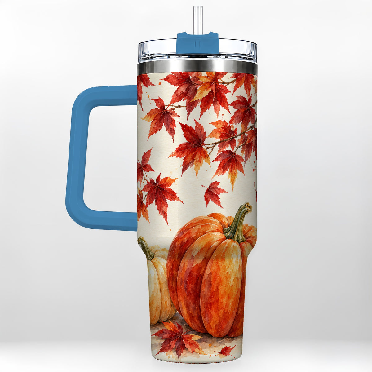 #pl[40oz|Blue] Autumn Pumpkin 40oz Tumbler with Handle, Maple Stainless Steel Travel Cup