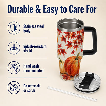 #pl[40oz|Black] Autumn Pumpkin 40oz Tumbler with Handle, Maple Stainless Steel Travel Cup