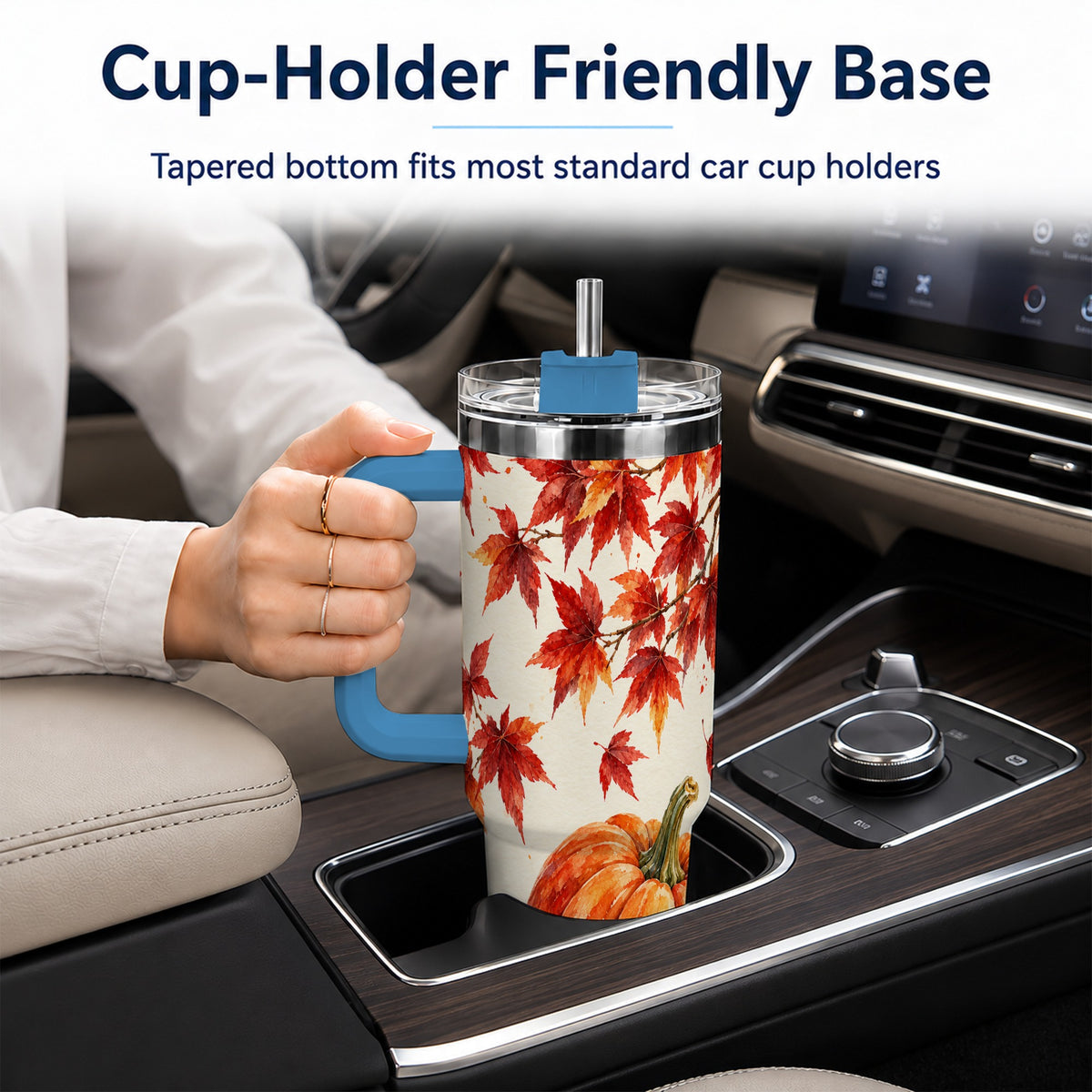 #pl[40oz|Blue] Autumn Pumpkin 40oz Tumbler with Handle, Maple Stainless Steel Travel Cup
