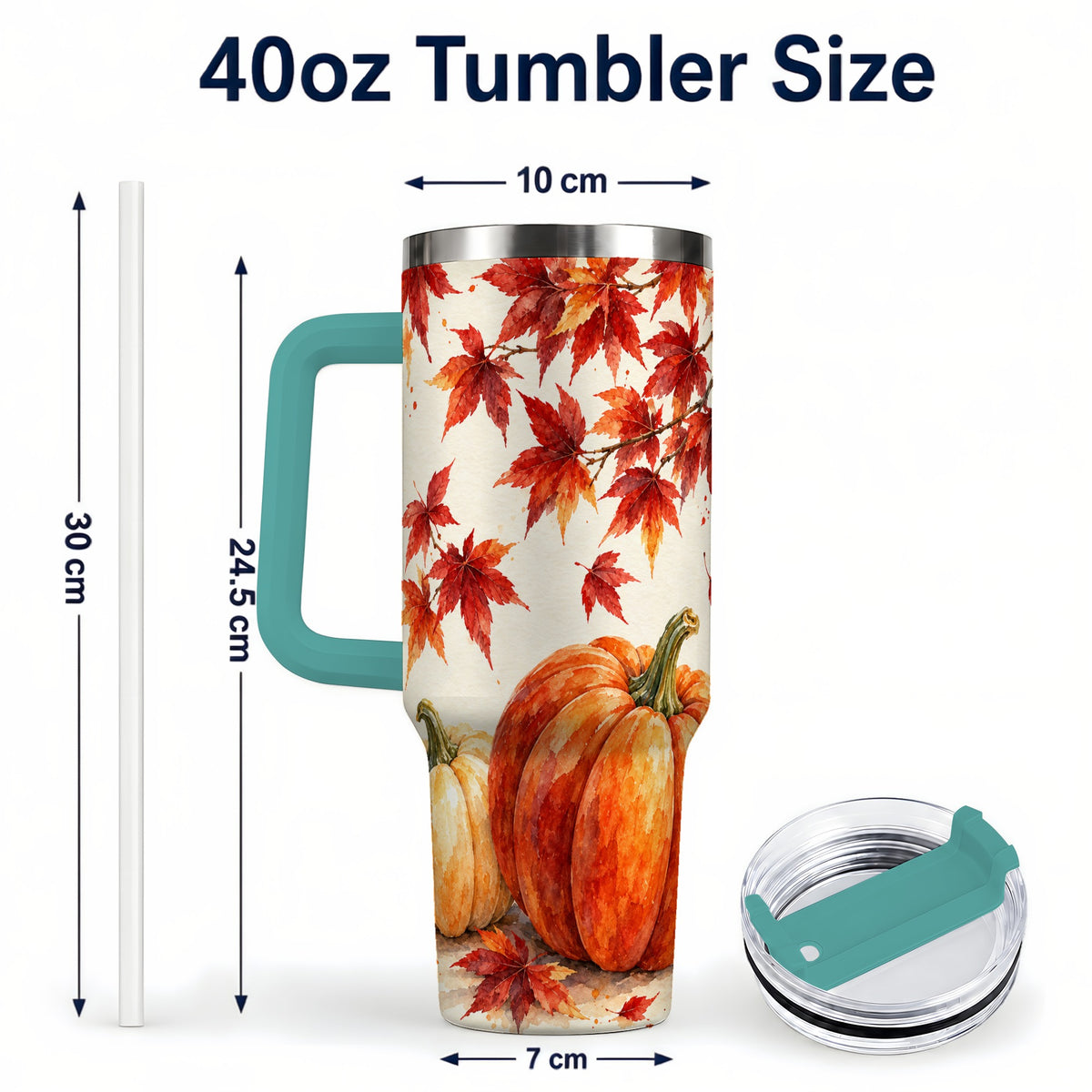 #pl[40oz|Green] Autumn Pumpkin 40oz Tumbler with Handle, Maple Stainless Steel Travel Cup