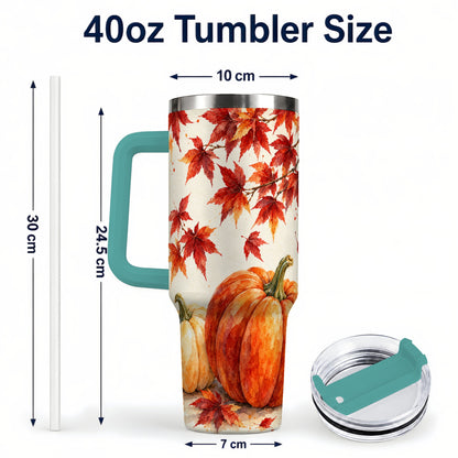 #pl[40oz|Green] Autumn Pumpkin 40oz Tumbler with Handle, Maple Stainless Steel Travel Cup