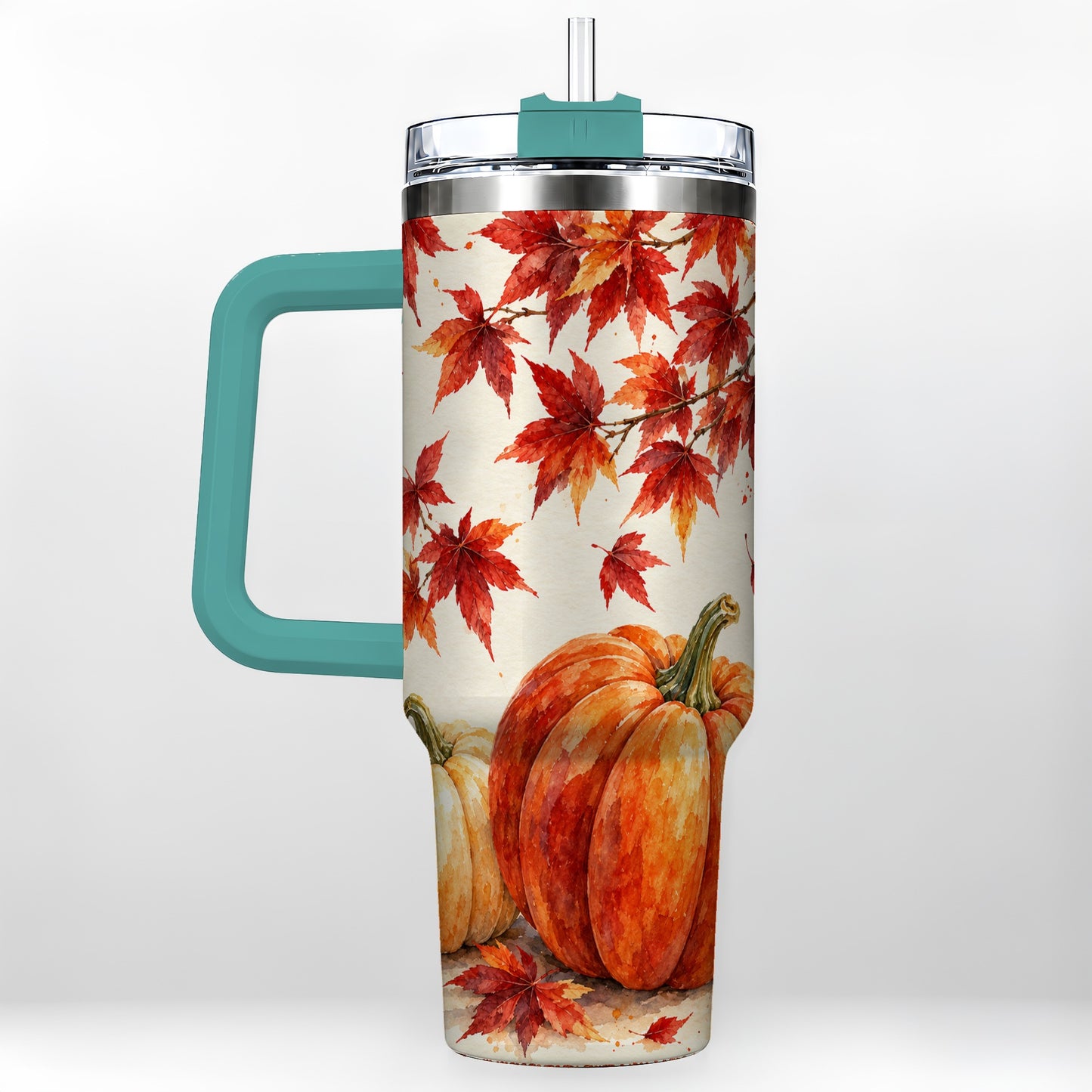#pl[40oz|Green] Autumn Pumpkin 40oz Tumbler with Handle, Maple Stainless Steel Travel Cup