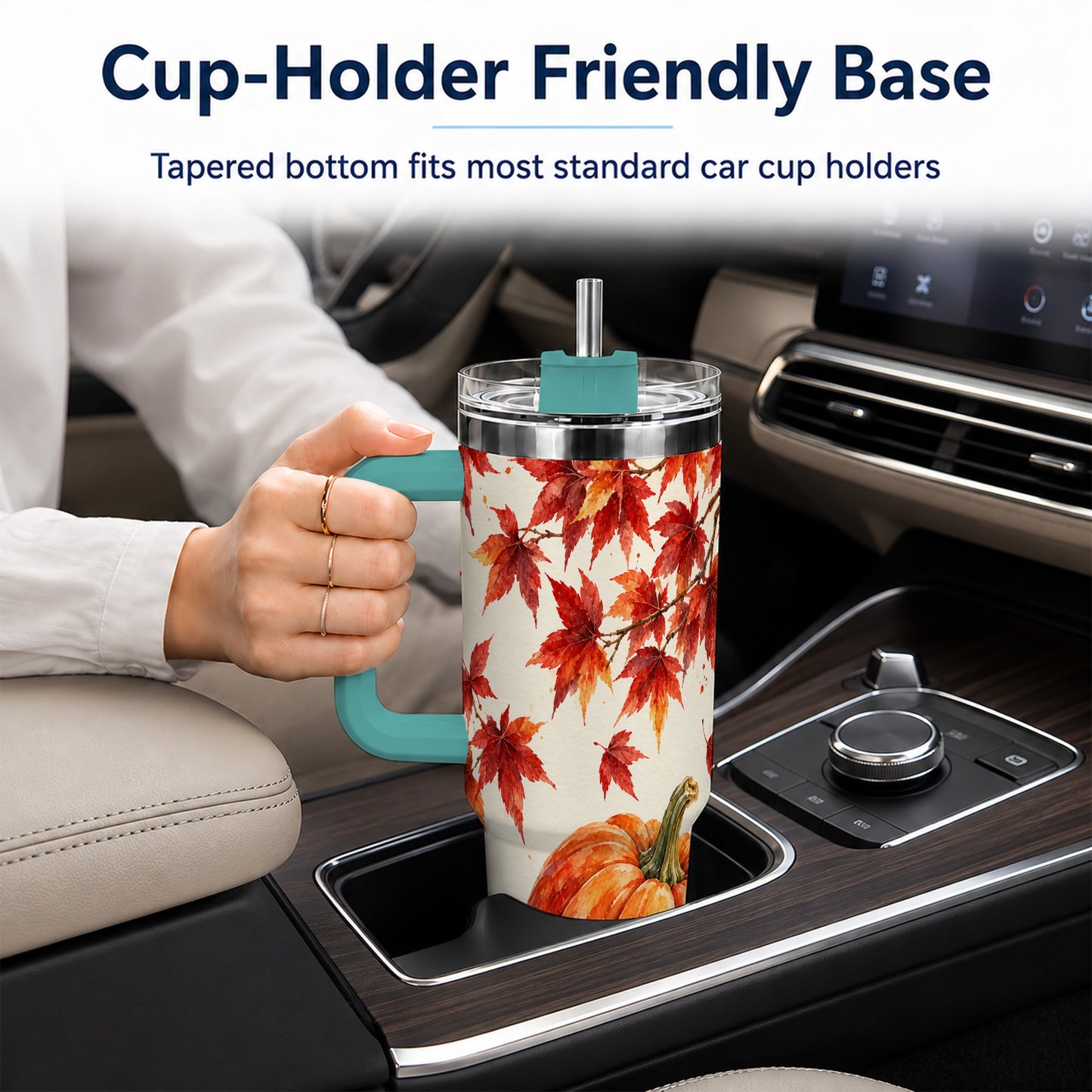 #pl[40oz|Green] Autumn Pumpkin 40oz Tumbler with Handle, Maple Stainless Steel Travel Cup