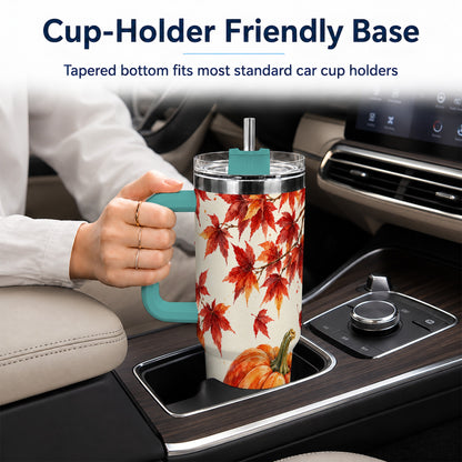 #pl[40oz|Green] Autumn Pumpkin 40oz Tumbler with Handle, Maple Stainless Steel Travel Cup