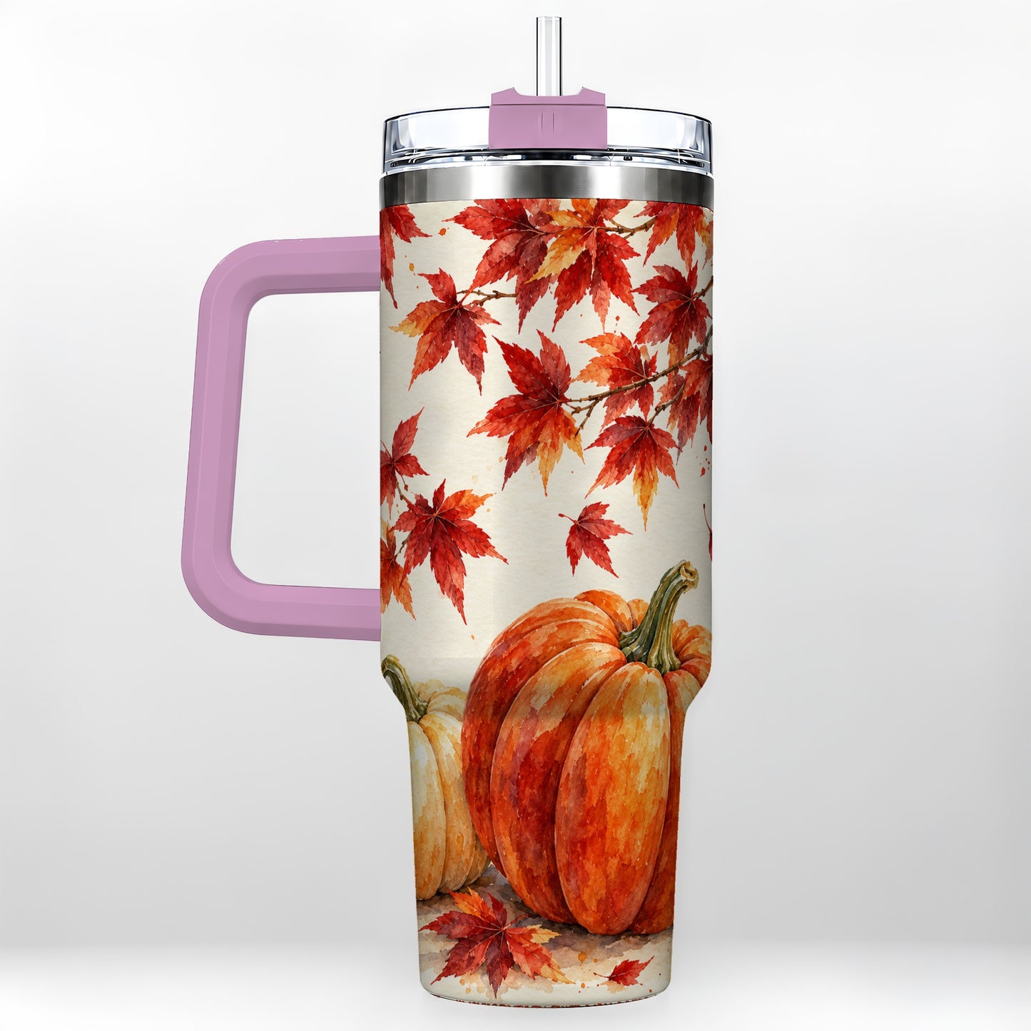 #pl[40oz|Pink] Autumn Pumpkin 40oz Tumbler with Handle, Maple Stainless Steel Travel Cup