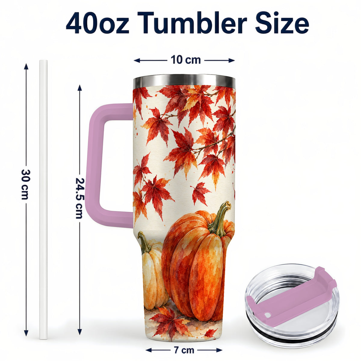 #pl[40oz|Pink] Autumn Pumpkin 40oz Tumbler with Handle, Maple Stainless Steel Travel Cup
