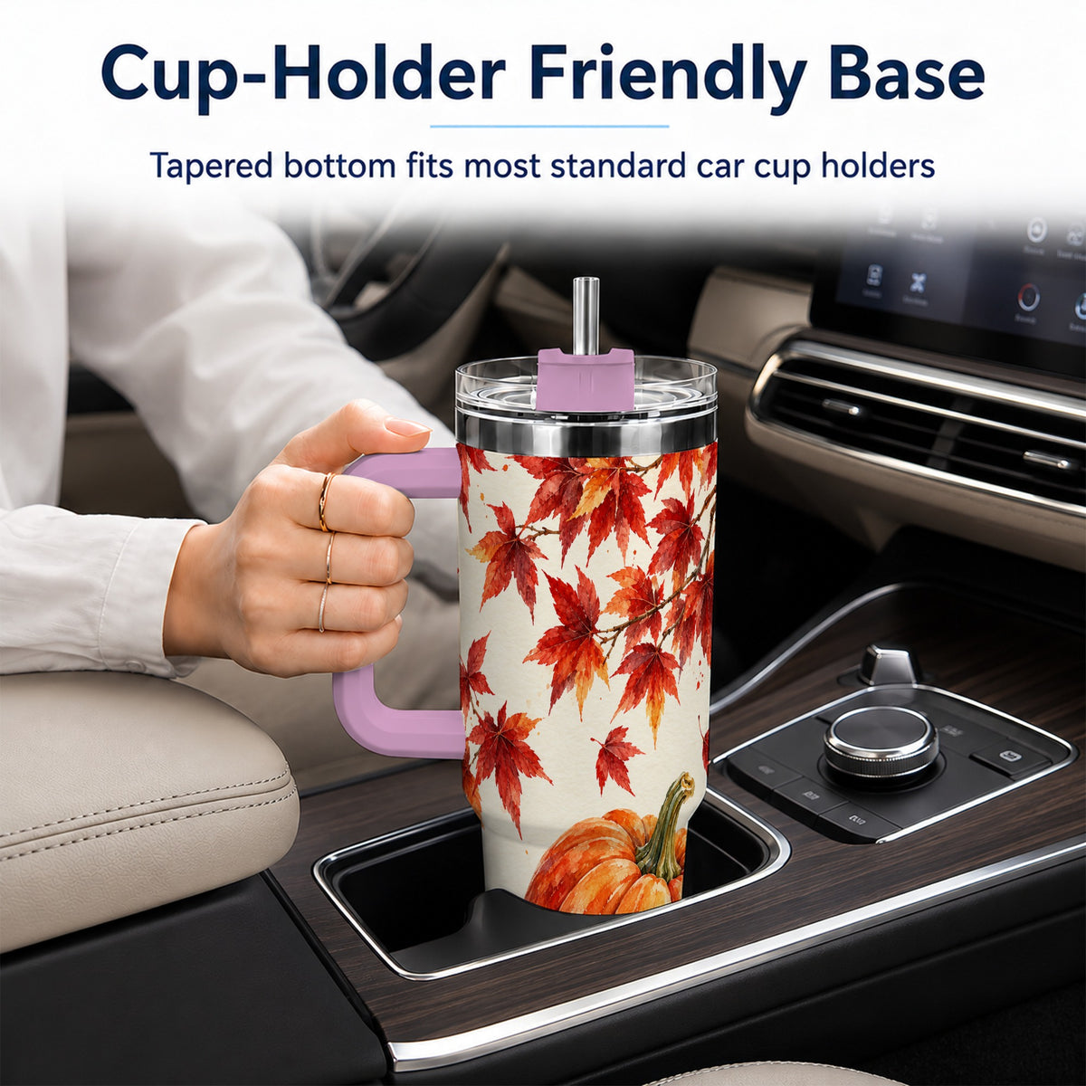 #pl[40oz|Pink] Autumn Pumpkin 40oz Tumbler with Handle, Maple Stainless Steel Travel Cup