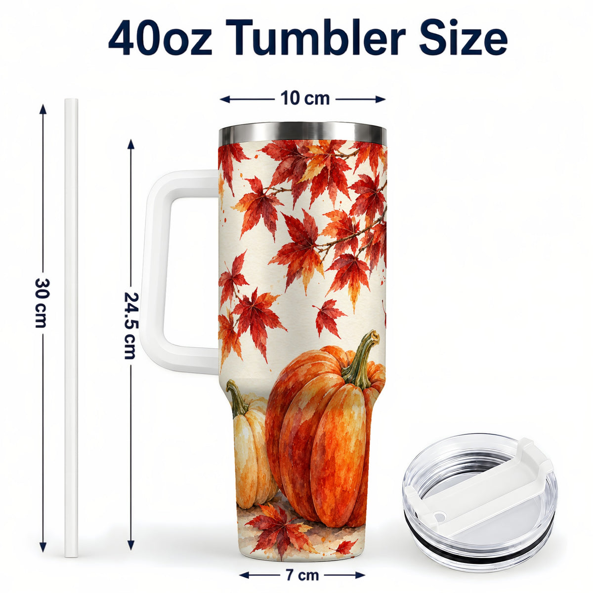 #pl[40oz|White] Autumn Pumpkin 40oz Tumbler with Handle, Maple Stainless Steel Travel Cup