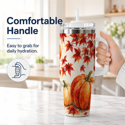 #pl[40oz|White] Autumn Pumpkin 40oz Tumbler with Handle, Maple Stainless Steel Travel Cup