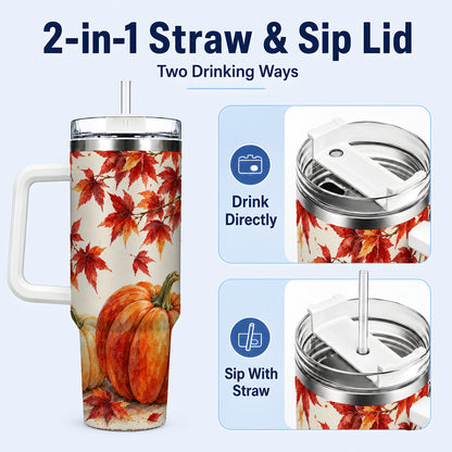#pl[40oz|White] Autumn Pumpkin 40oz Tumbler with Handle, Maple Stainless Steel Travel Cup