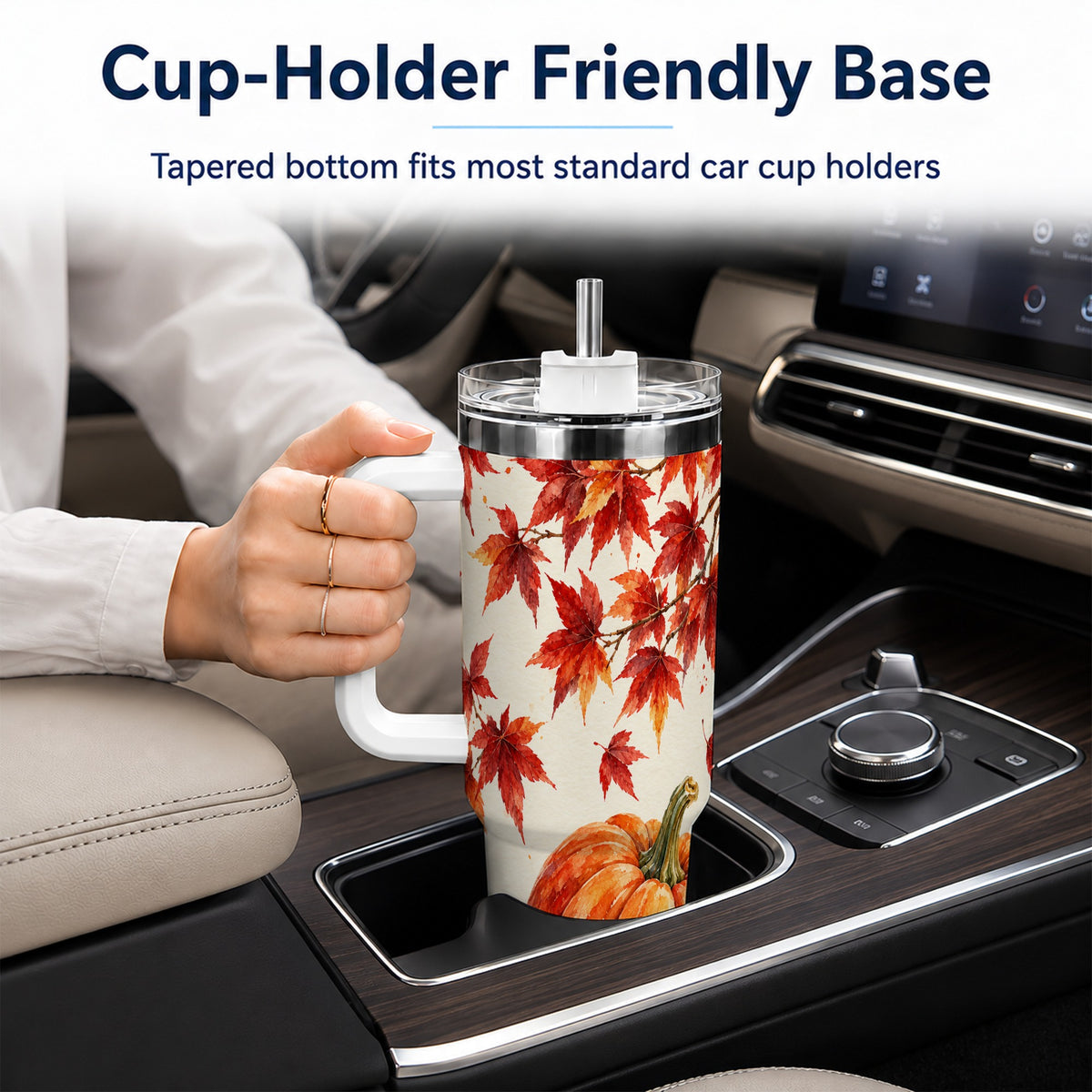 #pl[40oz|White] Autumn Pumpkin 40oz Tumbler with Handle, Maple Stainless Steel Travel Cup