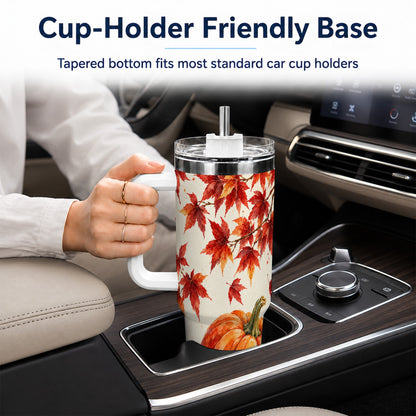 #pl[40oz|White] Autumn Pumpkin 40oz Tumbler with Handle, Maple Stainless Steel Travel Cup