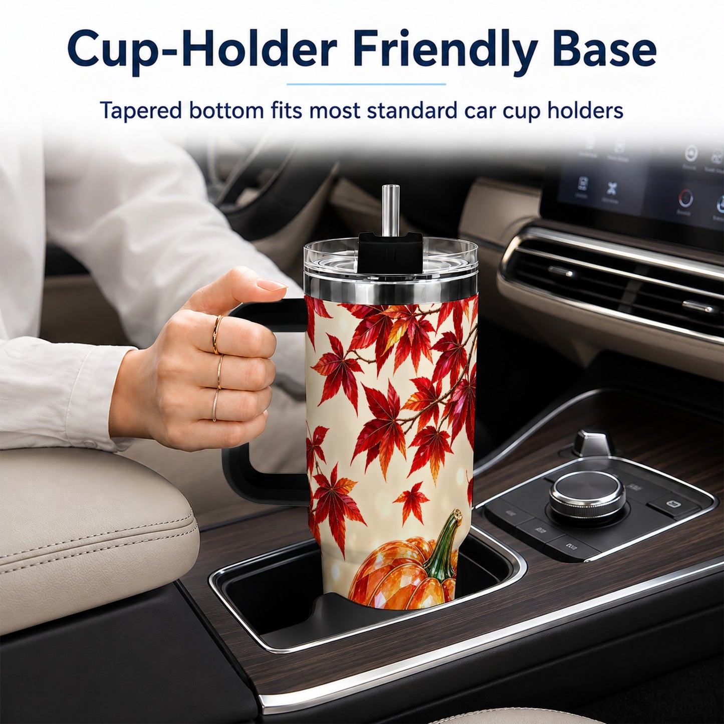 #pl[40oz|Black] Jeweled Pumpkin 40oz Tumbler with Handle, Autumn Stainless Steel Travel Cup