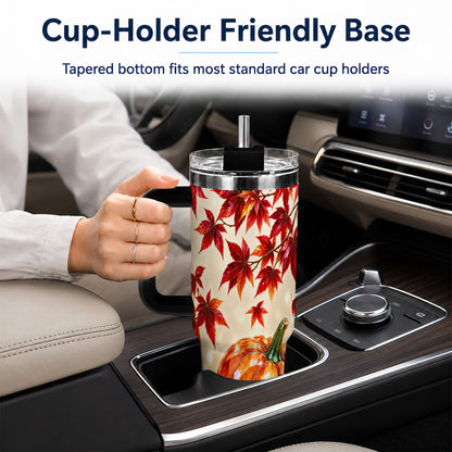 #pl[40oz|Black] Jeweled Pumpkin 40oz Tumbler with Handle, Autumn Stainless Steel Travel Cup