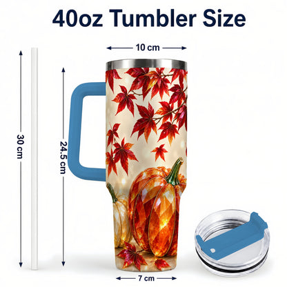 #pl[40oz|Blue] Jeweled Pumpkin 40oz Tumbler with Handle, Autumn Stainless Steel Travel Cup