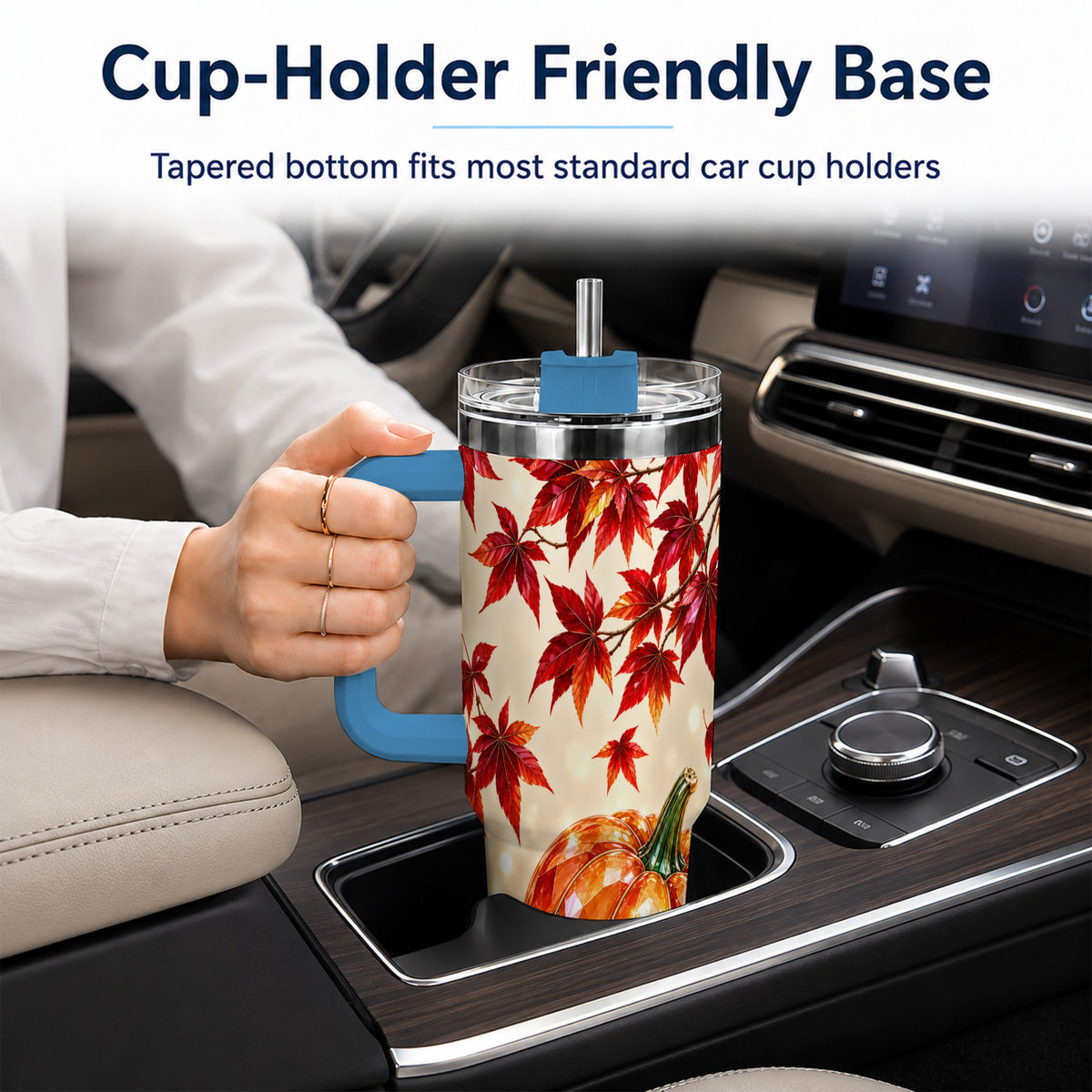 #pl[40oz|Blue] Jeweled Pumpkin 40oz Tumbler with Handle, Autumn Stainless Steel Travel Cup