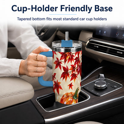 #pl[40oz|Blue] Jeweled Pumpkin 40oz Tumbler with Handle, Autumn Stainless Steel Travel Cup