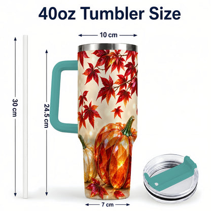 #pl[40oz|Green] Jeweled Pumpkin 40oz Tumbler with Handle, Autumn Stainless Steel Travel Cup