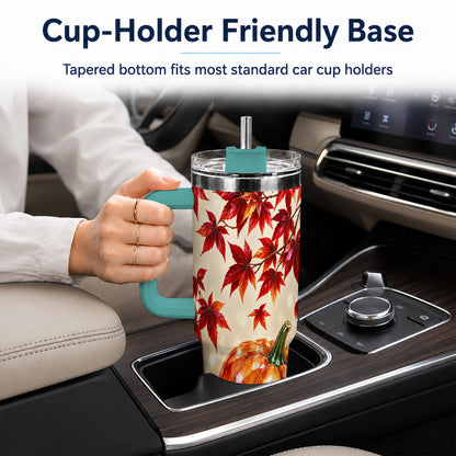 #pl[40oz|Green] Jeweled Pumpkin 40oz Tumbler with Handle, Autumn Stainless Steel Travel Cup