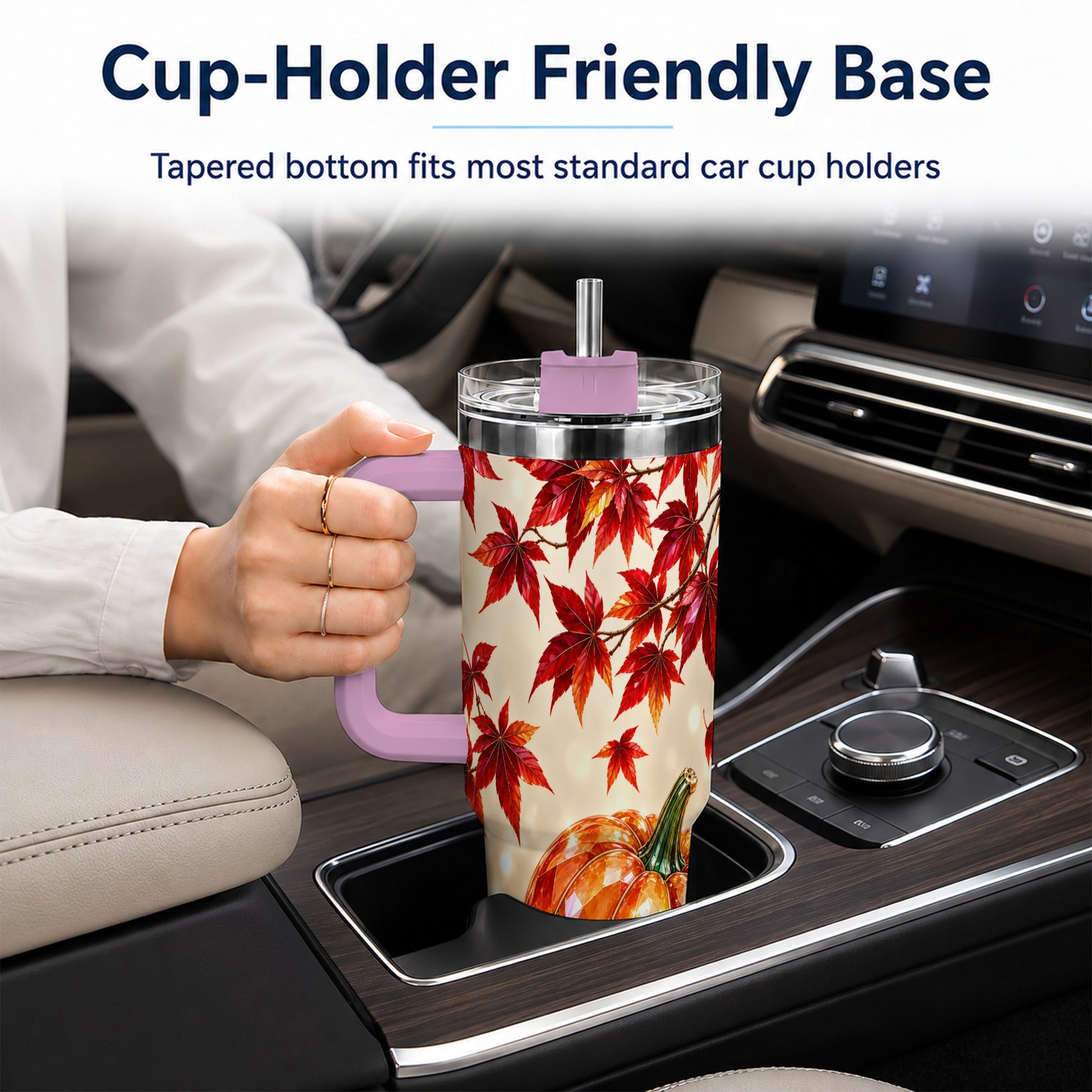 #pl[40oz|Pink] Jeweled Pumpkin 40oz Tumbler with Handle, Autumn Stainless Steel Travel Cup