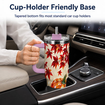 #pl[40oz|Pink] Jeweled Pumpkin 40oz Tumbler with Handle, Autumn Stainless Steel Travel Cup