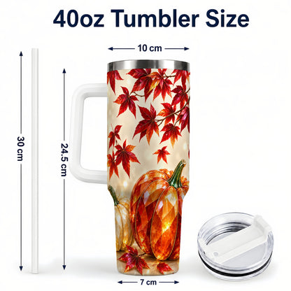 #pl[40oz|White] Jeweled Pumpkin 40oz Tumbler with Handle, Autumn Stainless Steel Travel Cup