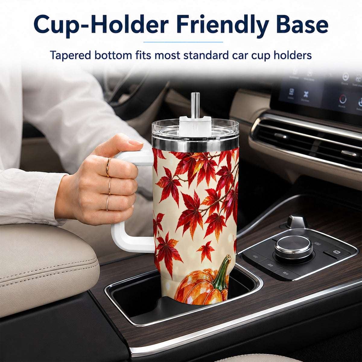 #pl[40oz|White] Jeweled Pumpkin 40oz Tumbler with Handle, Autumn Stainless Steel Travel Cup